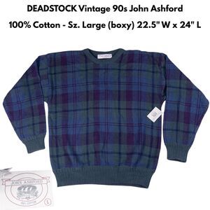 Vintage John Ashford Plaid Knit Sweater‎ Deadstock 90s Women’s L Preppy Academia
